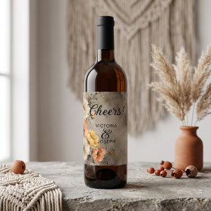 Etiqueta Para Botella De Vino Boda Floral Terracota Boho Malhumorada con Salpica