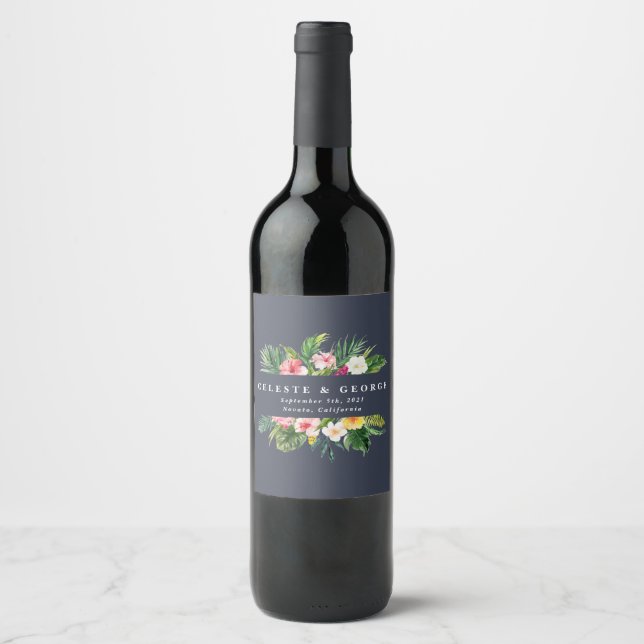 Etiqueta Para Botella De Vino boda floral tropical brillante (Anverso)