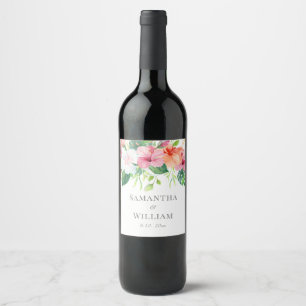 Etiqueta Para Botella De Vino Boda floral tropical de acuarela
