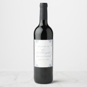 Etiqueta Para Botella De Vino Boda Floral Vintage Azul Polvoriento