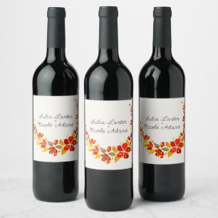 Etiqueta Para Botella De Vino Boda Florales de Hibisco Tropical Naranja Quemada