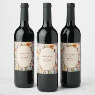Etiqueta Para Botella De Vino Boda Flores Silvestres Acuarela Botánico Boho