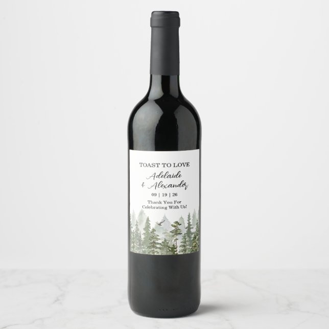 Etiqueta Para Botella De Vino Boda forestal de Woodland (Anverso)