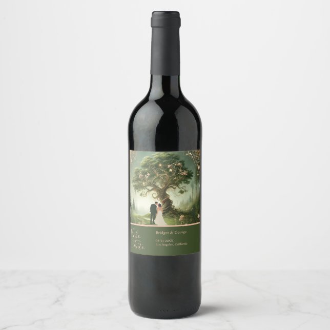 Etiqueta Para Botella De Vino boda Forestal Medieval Verde (Anverso)