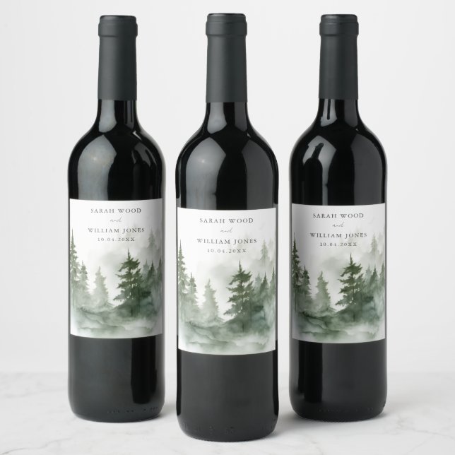 Etiqueta Para Botella De Vino Boda forestal verde romántico (Botellas)