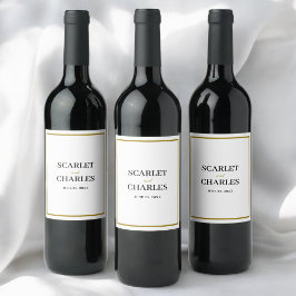 Etiqueta Para Botella De Vino Boda Formal Clásica de Monograma Negro y Dorado