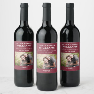 Etiqueta Para Botella De Vino Boda Foto Rojo Granate Rústico