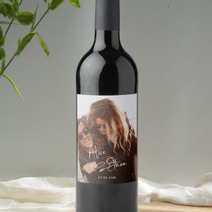 Etiqueta Para Botella De Vino Boda fotográfico de la firma de guiones