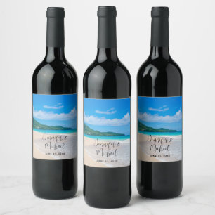 Etiqueta Para Botella De Vino Boda fotográfico de playa panorámica de destino tr