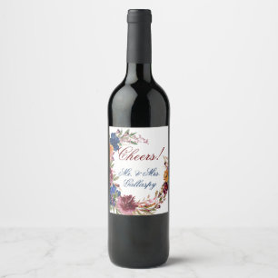 Etiqueta Para Botella De Vino Boda Geométrico Floral Naranja de Navy Marsala