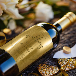 Etiqueta Para Botella De Vino Boda geométrico metálico Gold ID648