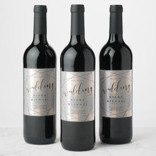 Etiqueta Para Botella De Vino Boda geométrico metálico Silver/Black ID648