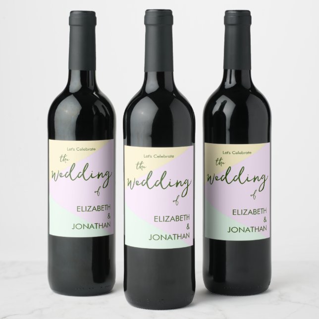 Etiqueta Para Botella De Vino Boda geométrico Pastel silenciado (Botellas)