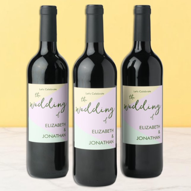 Etiqueta Para Botella De Vino Boda geométrico Pastel silenciado (Subido por el creador)