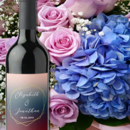 Etiqueta Para Botella De Vino Boda geométrico Rubor Ombre de la Marina de Borgoñ