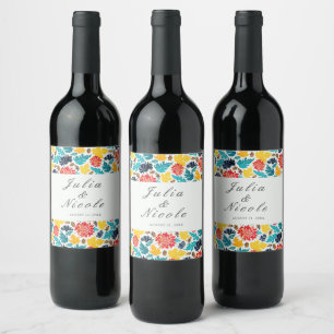 Etiqueta Para Botella De Vino Boda Girasoles Acuarela Amarillo Azul Natural