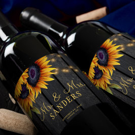 Etiqueta Para Botella De Vino Boda girasoles rústico mr y mrs fiesta
