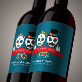 Etiqueta Para Botella De Vino Boda Gótica de Cráneo de Azúcar del Día de los Mue
