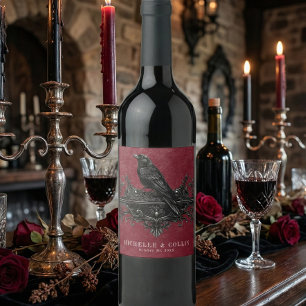 Etiqueta Para Botella De Vino Boda gótica de cuervo negro vino oscuro para siemp