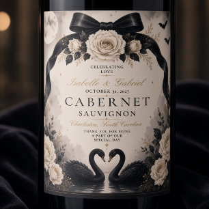 Etiqueta Para Botella De Vino Boda Gótica de Lujo con Lazo Negro