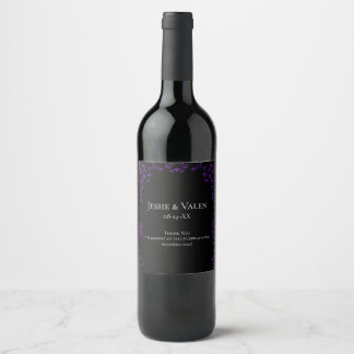 Etiqueta Para Botella De Vino Boda gótico de Swirl Morado y Negro