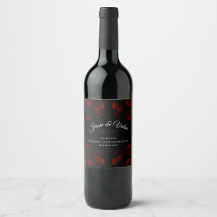 Etiqueta Para Botella De Vino Boda gótico elegante floral rojo profundo