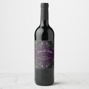 Etiqueta Para Botella De Vino Boda gótico Rosas morado negro gris