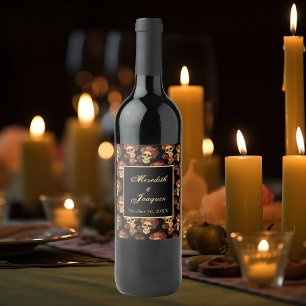 Etiqueta Para Botella De Vino Boda gótico Skulls Personalizado Rosa Roja negra