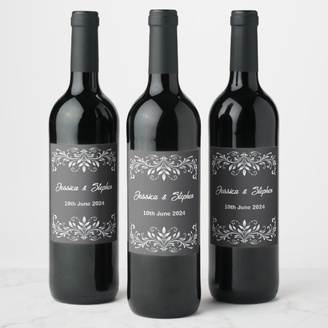Etiqueta Para Botella De Vino Boda gris (Botellas)