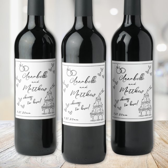 Etiqueta Para Botella De Vino Boda Hand Drawn (Hand Drawn Wedding Wine Label )
