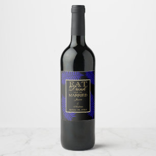 Etiqueta Para Botella De Vino Boda Hermosa Hoja de Helecho Azul
