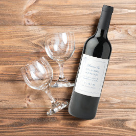 Etiqueta Para Botella De Vino Boda Ilustrada Azul Dibujada a Mano Caprichosa