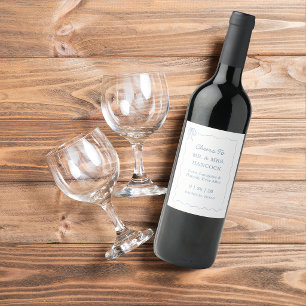 Etiqueta Para Botella De Vino Boda Ilustrada Azul Dibujada a Mano Caprichosa