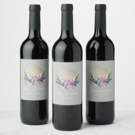 Etiqueta Para Botella De Vino Boda Mandala Dorado Cristal Rosa Handfasting Boho