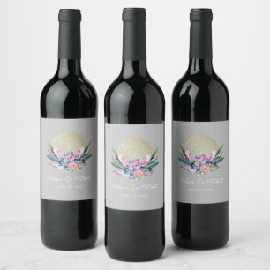 Etiqueta Para Botella De Vino Boda Mandala Dorado Cristal Rosa Handfasting Boho
