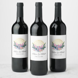 Etiqueta Para Botella De Vino Boda Mandala Dorado Cristal Rosa Handfasting Boho