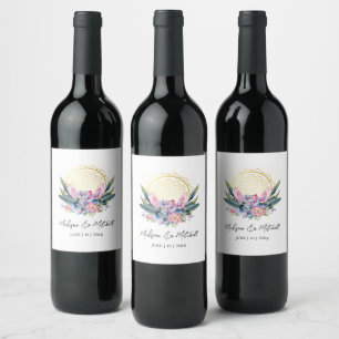 Etiqueta Para Botella De Vino Boda Mandala Dorado Cristal Rosa Handfasting Boho