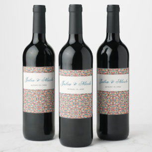 Etiqueta Para Botella De Vino Boda Mandala Geométrico de Celosía Marroquí