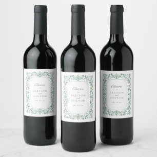 Etiqueta Para Botella De Vino Boda Marco Floral Botánico Vintage Verde Salvia