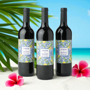 Etiqueta Para Botella De Vino Boda mediterráneo de lemones de azulejos portugues