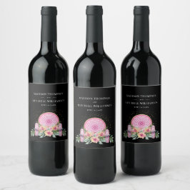 Etiqueta Para Botella De Vino Boda metafísico de cristales de Mandala floral ros