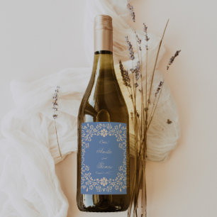 Etiqueta Para Botella De Vino Boda Mexicana Azul Rústica