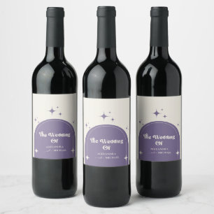 Etiqueta Para Botella De Vino Boda Minimal Retro Arco Morado