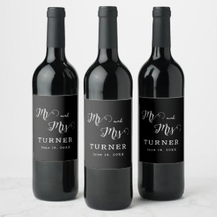 Etiqueta Para Botella De Vino Boda Minimalista Celestial Sr. y Sra.