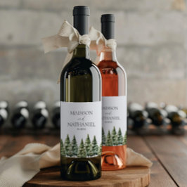 Etiqueta Para Botella De Vino Boda minimalista de invierno con bosque de pinos n
