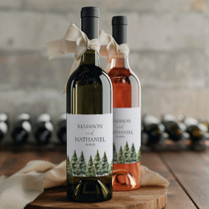 Etiqueta Para Botella De Vino Boda minimalista de invierno con bosque de pinos n