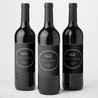 Etiqueta Para Botella De Vino Boda minimalista elegante en blanco y negro