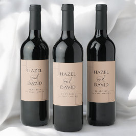 Etiqueta Para Botella De Vino Boda Minimalista Moderna con Monograma Marrón