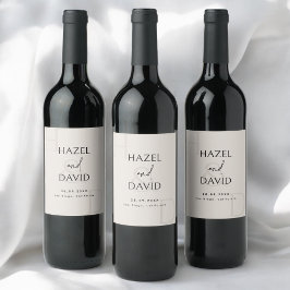 Etiqueta Para Botella De Vino Boda Minimalista Moderna con Monograma Negro y Mar