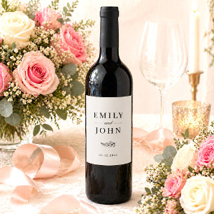 Etiqueta Para Botella De Vino Boda Minimalista Moderna de Negro y Beige
